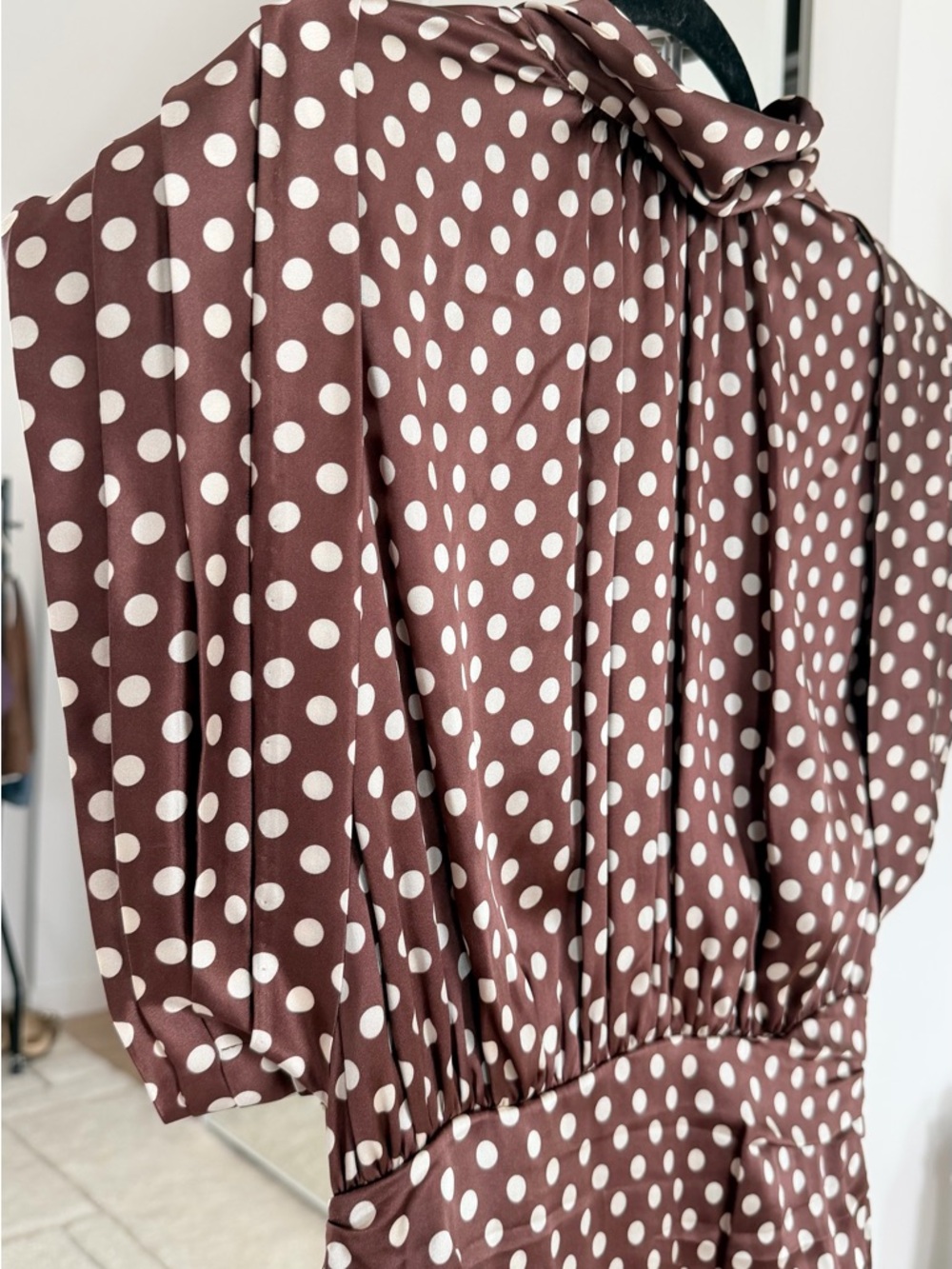 Ronny Kobo Collection Brown Polka Dot Ruched Midi Dress - Picture 3 of 7